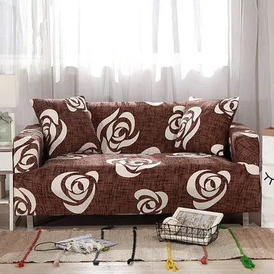 Printed geometric stretch sofa slipcover on double seat sofa in modern simplicity style