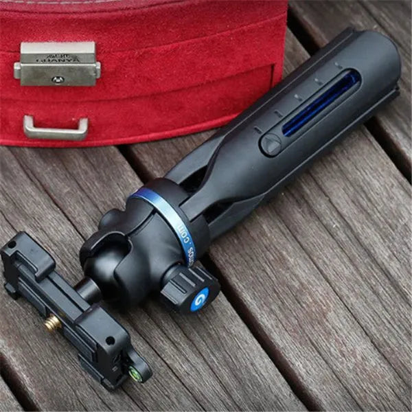 Black desktop tripod for mobile phones with aluminium alloy legs compatible with iPhone and Huawei P30 models