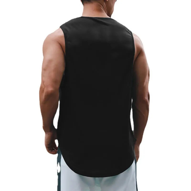 Men's quick-dry vest in solid colour polyester fibre with round hem for sports and summer use