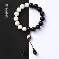 Handcrafted Bodhi bracelet with White Corypha and Blackwood eight-diagram beads
