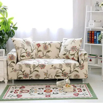 Printed geometric stretch sofa slipcover on double seat sofa in modern simplicity style