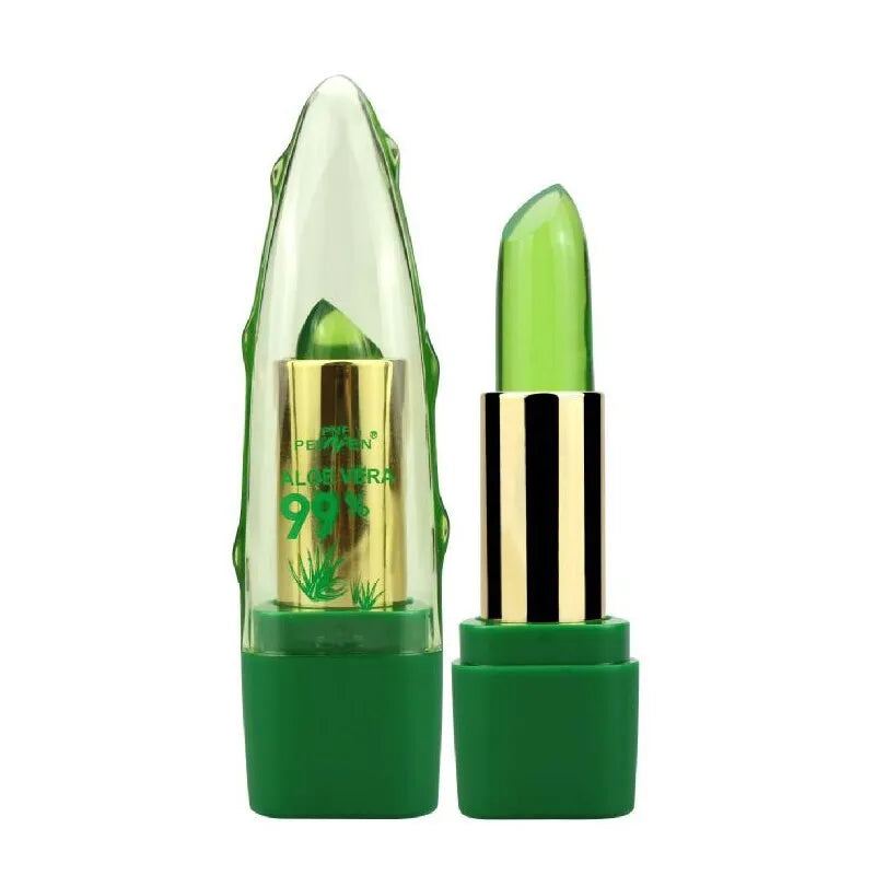 Aloe vera colour changing lipstick with moisturising aloe gel in compact tube packaging