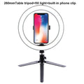 26cm LED ring light on tripod stand with phone clip and Bluetooth remote for smartphone desktop use