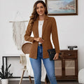 Brown men's long sleeve single-breasted suit coat with a lapel collar.