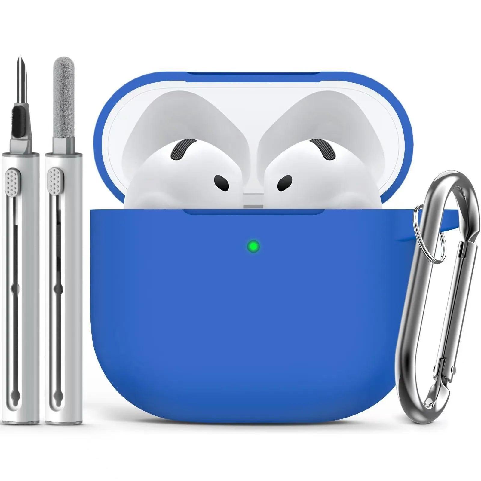 Set of silicone protective cover and cleaning pen for Airpods, embossed texture, black silicone case, white cleaning pen