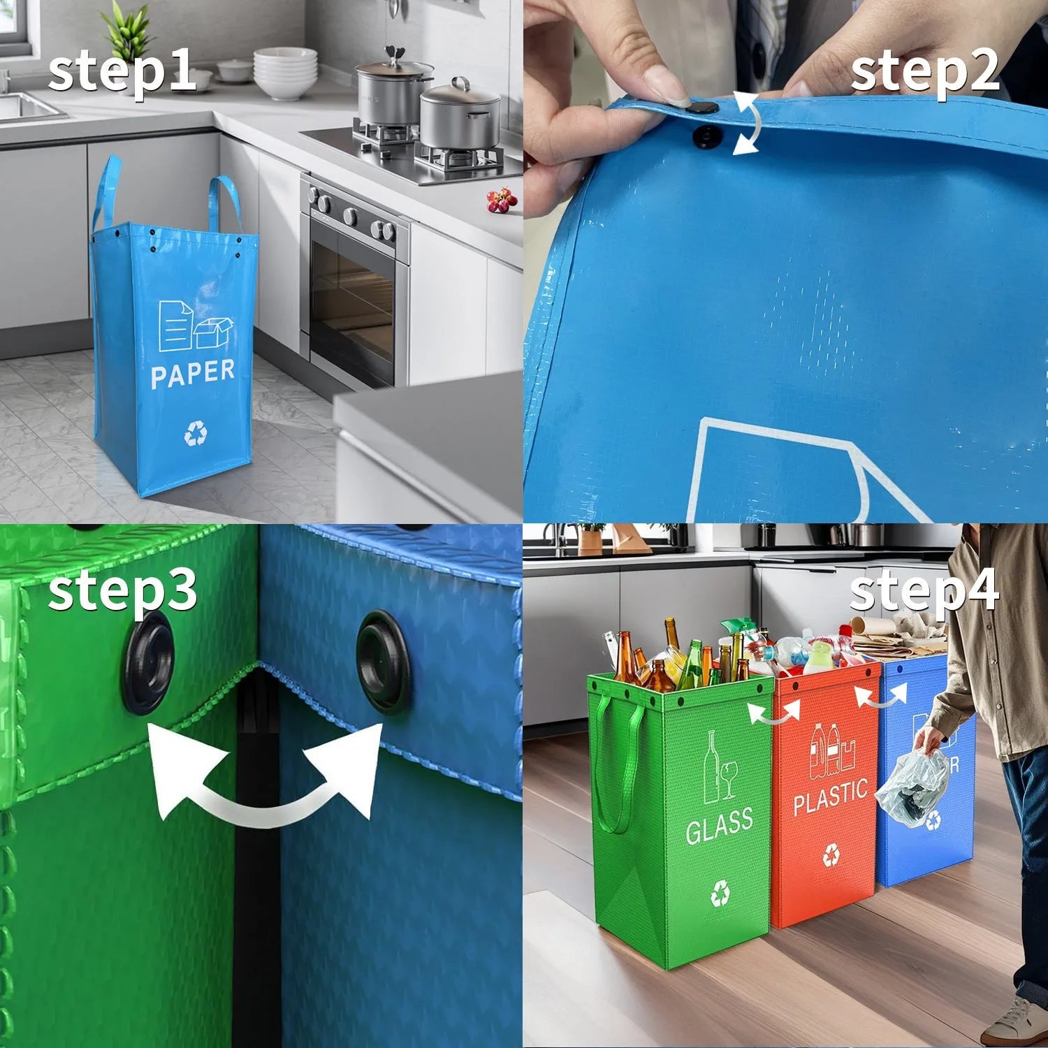 Blue waterproof handbag-style waste segregation bin with a 40L capacity.