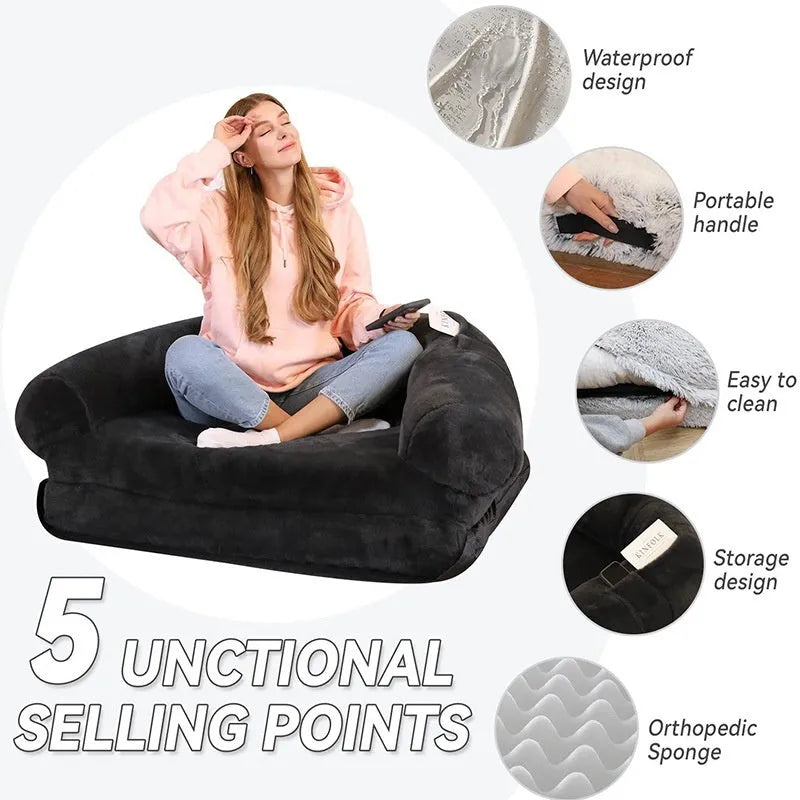 Human pet sofa dog bed in cloth, 180x115x25cm, long hair light grey or dark grey, removable and washable.