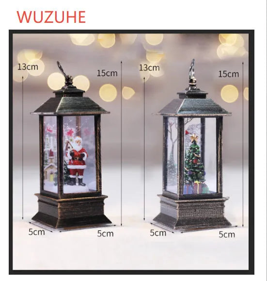 Christmas simulation LED flame small oil lamp, plastic, 5cm x 5cm x 13cm, with old man and tree set options