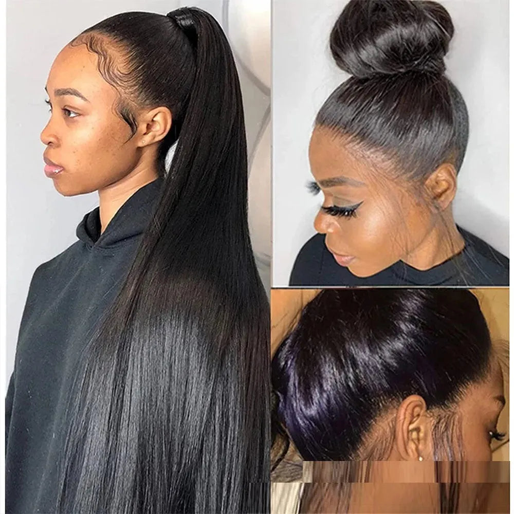 Straight 360 lace frontal human hair wig for ladies, available in 8 to 18 inch lengths and hot dyeable.