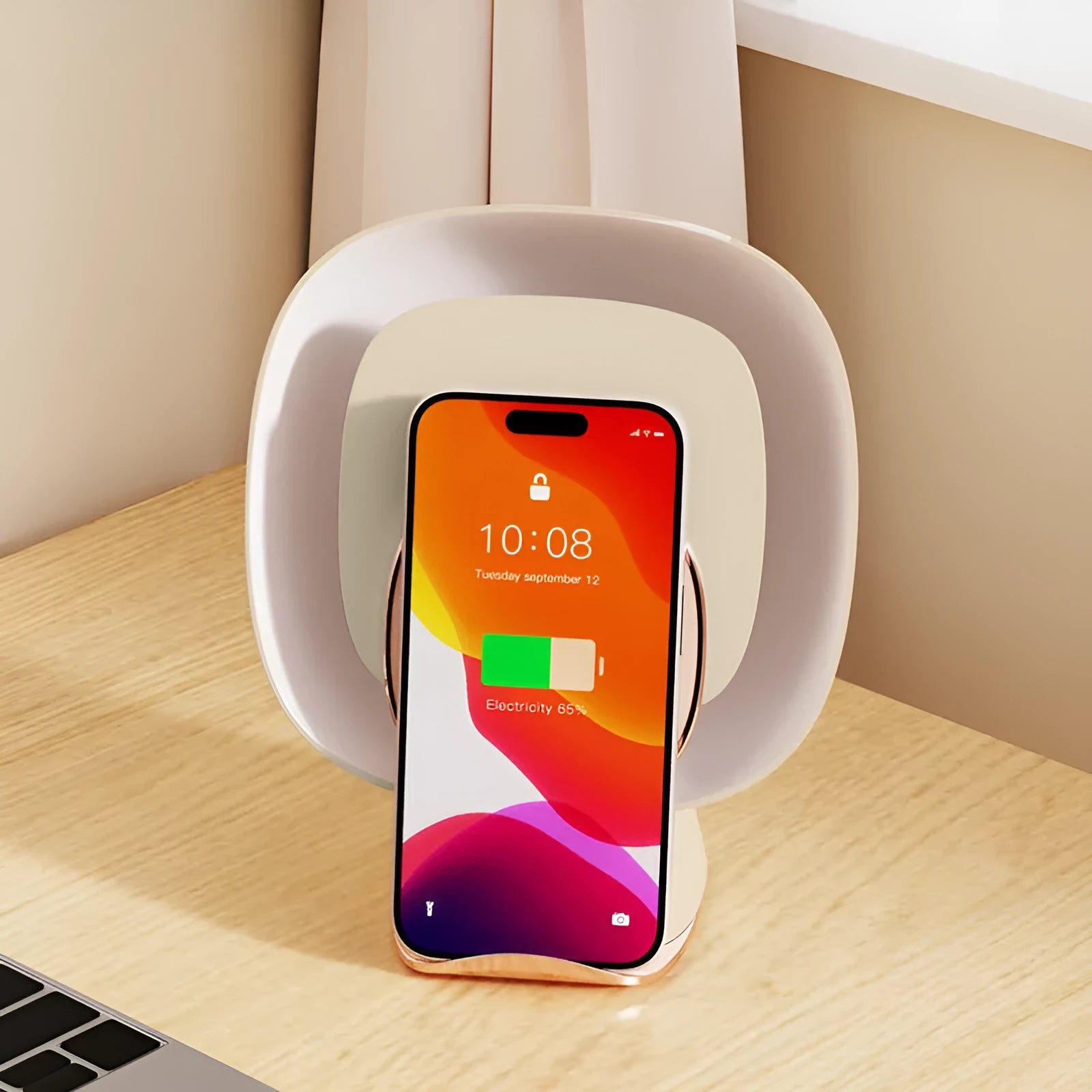 Wireless sticky mosquito killer lamp with clock and ambience light on a table, ABS plastic, 16.9x11.1x20.5cm