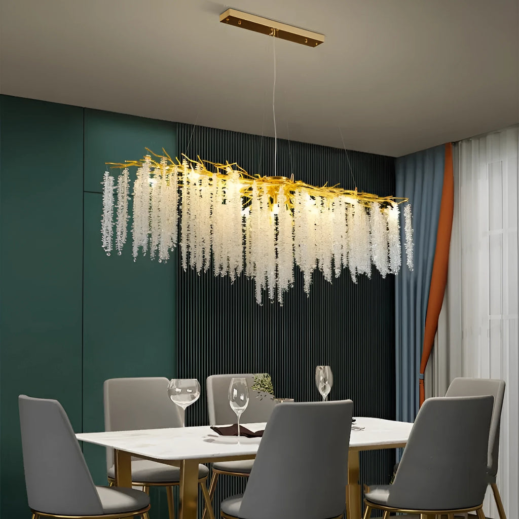 Modern crystal chandelier with adjustable height and aluminium alloy body in light luxury style.