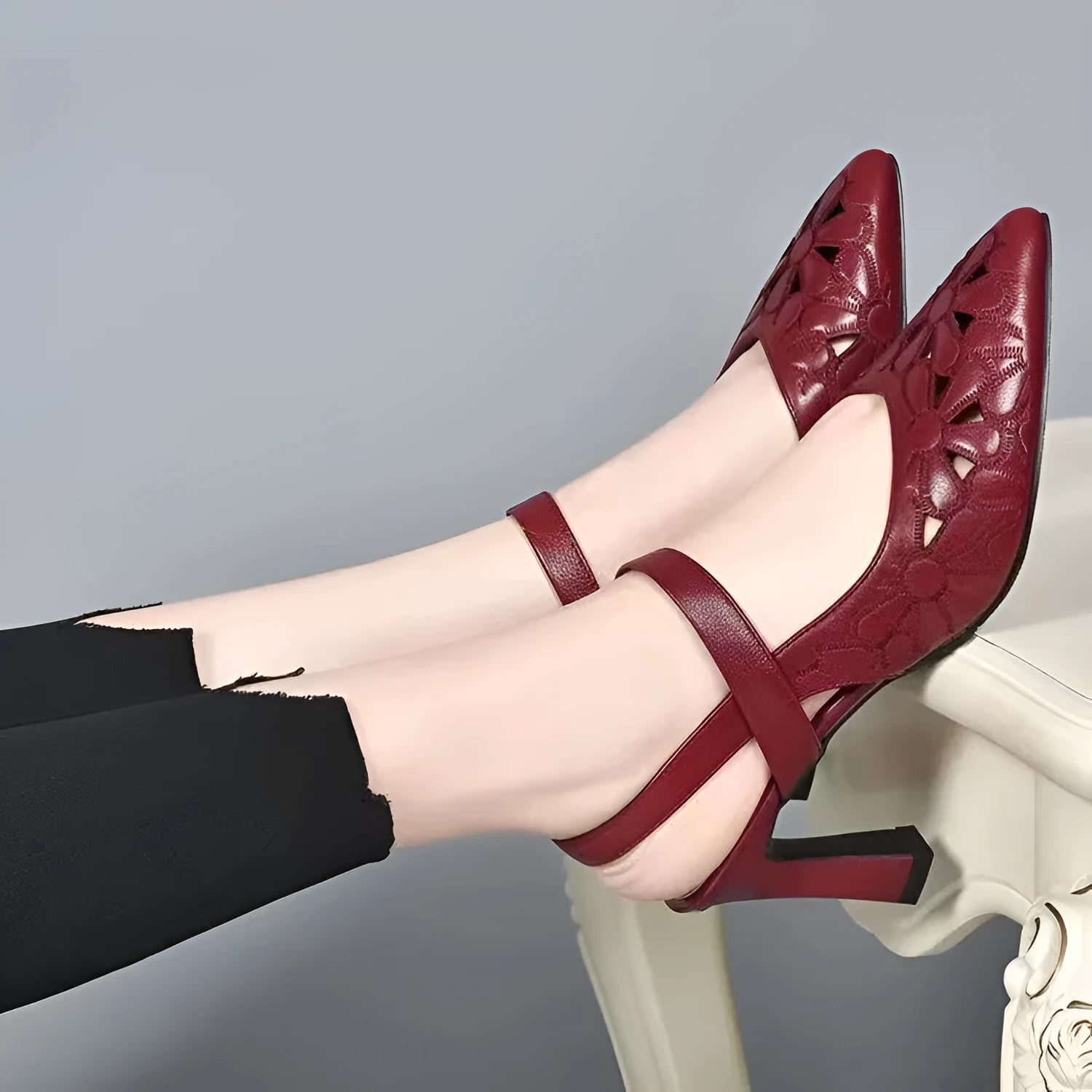 Red pointed toe high heel sandals with hollowed toe box and back-empty design