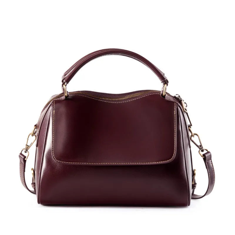 Women's genuine leather crossbody tote bag in cross square design with double straps and multiple compartments