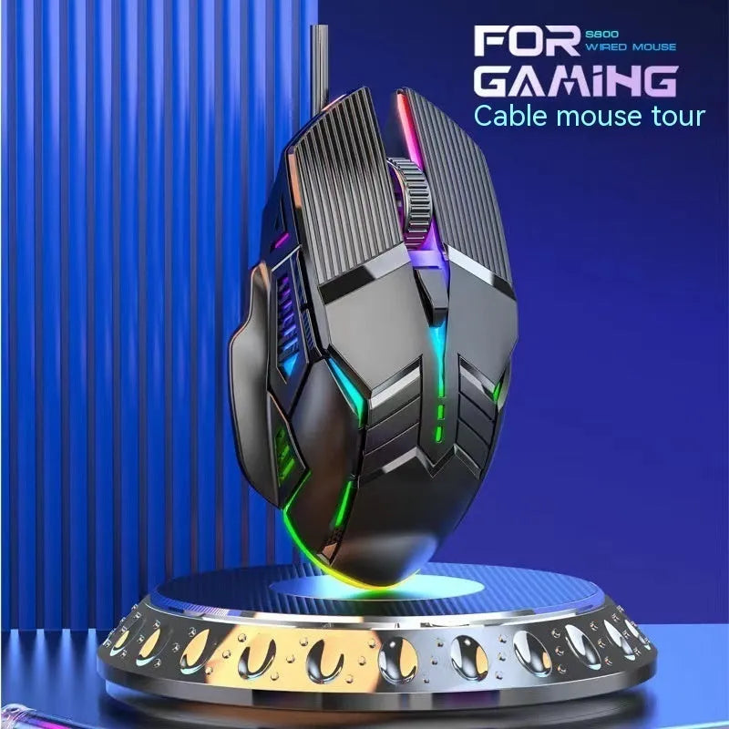 6D wired mouse with colourful lights, USB cable, in black, white, and pink options