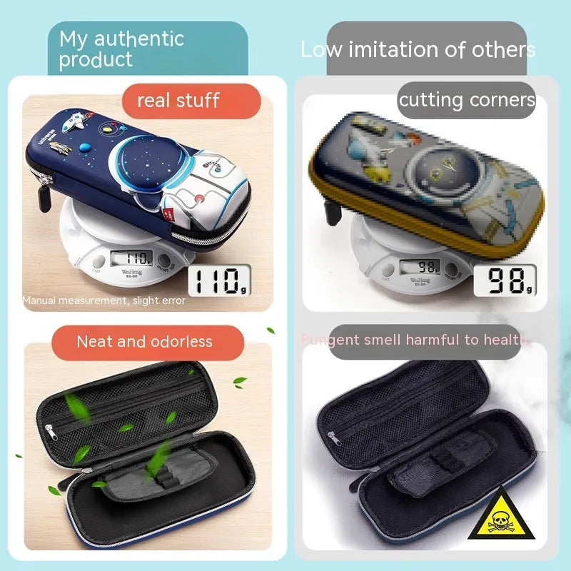 Three-dimensional cartoon pencil case in blue EVA with large capacity for primary school stationery