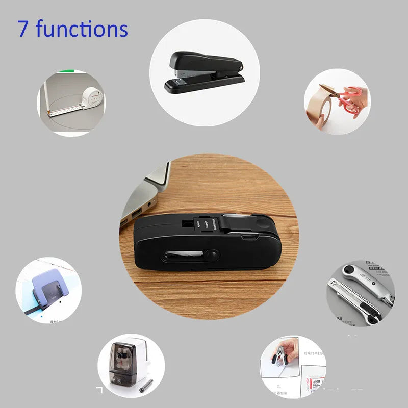KOONSLED black mini stapler with staple remover on a white surface