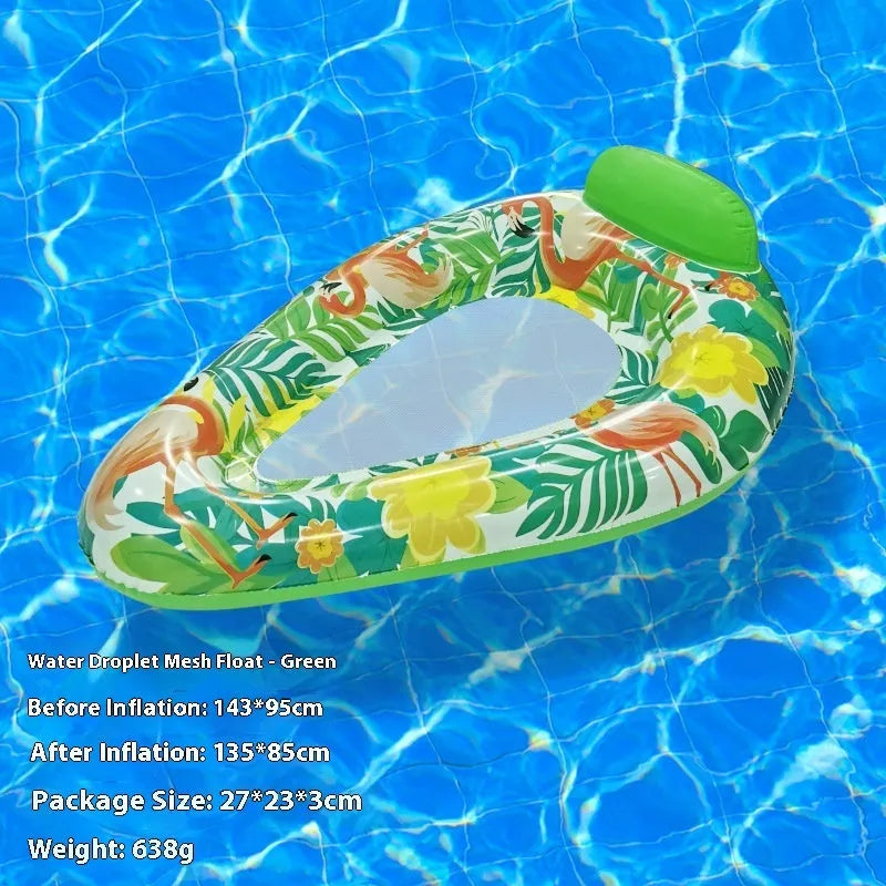 PVC inflatable floating row pool lounger in a mesh deck chair design with bright gradient colour wave.