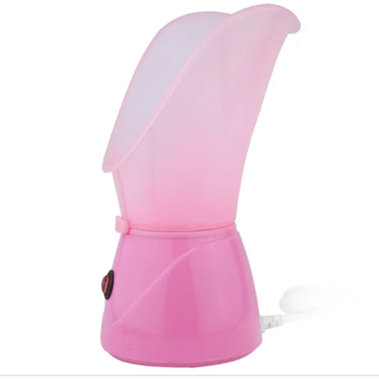 Pink ion hot steamer face machine with 55ml tank and food-grade PP body on white background