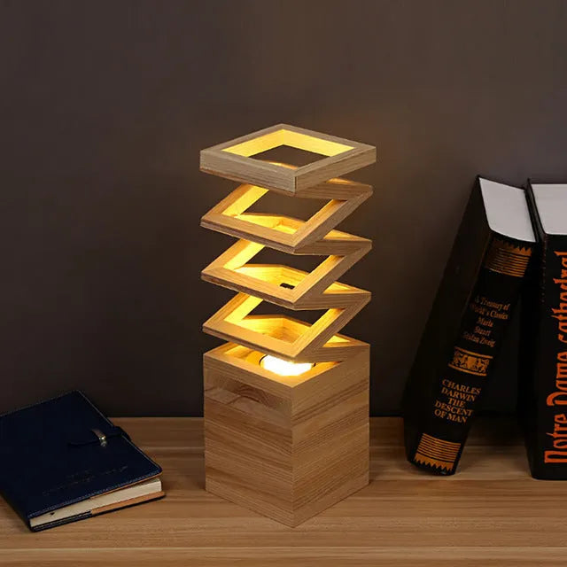 Creative solid wood table lamp European style with large 120x120mm base and 12cm height in US style solid wood colour