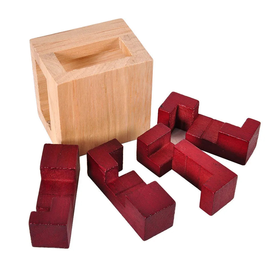 Wooden Kongming lock puzzle, 7 x 7 x 5.5 cm, colour A, for adults and seniors, exercises spatial thinking.