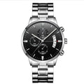 Men's stainless steel quartz watch with 43mm round dial and butterfly buckle