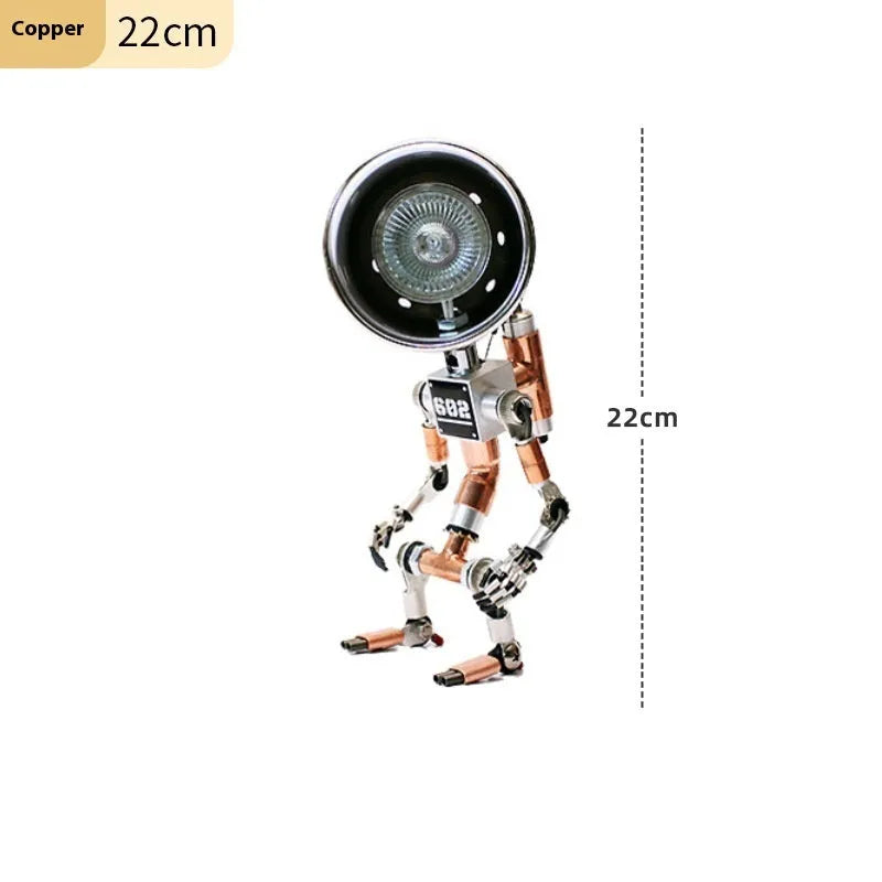 Robot-shaped desk lamp with metallic finish for study lighting