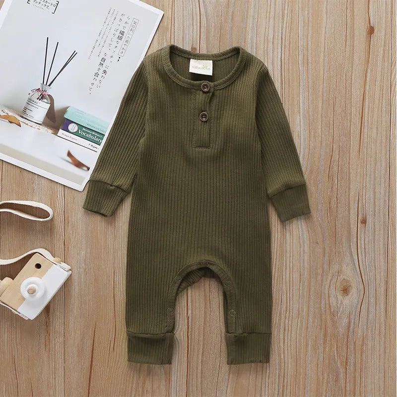 Baby cotton jumpsuit with snap closure long sleeves 60cm height neutral colour