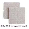 Beige plastic furniture leg stoppers in square and round shapes showing five size options