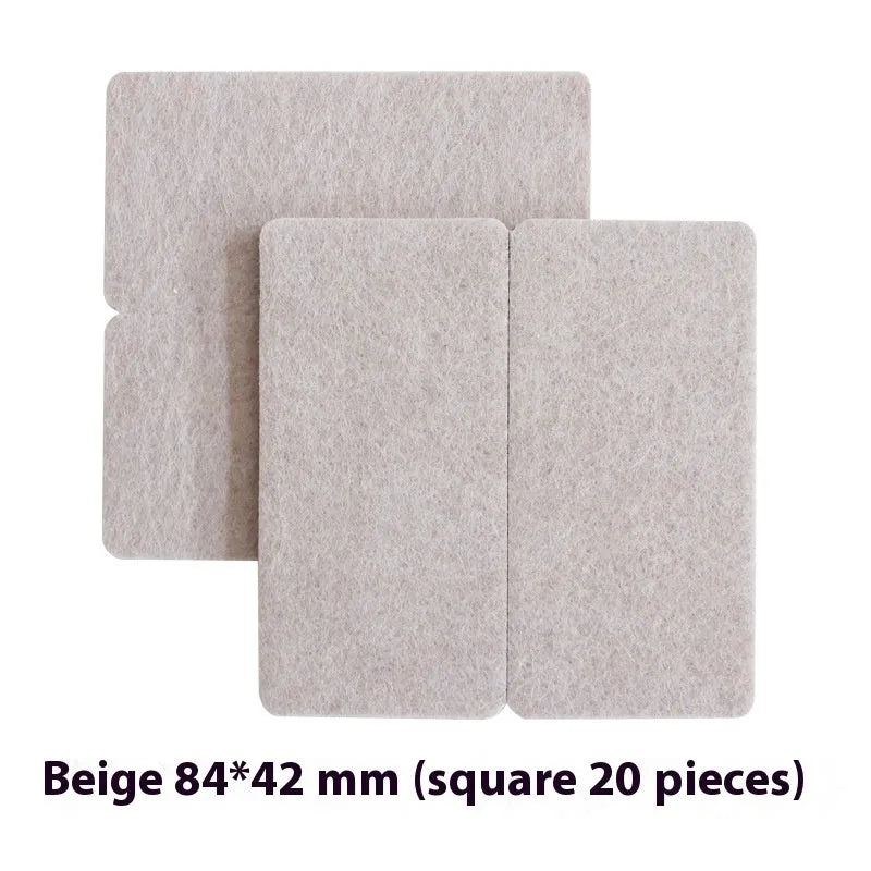 Beige plastic furniture leg stoppers in square and round shapes showing five size options