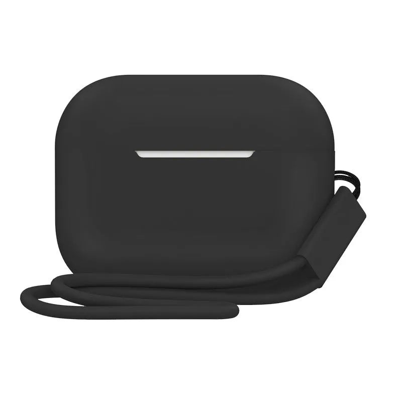Silicone protective case cover for AirPods Pro 2 with attached lanyard, solid colour finish, 65x52x26mm