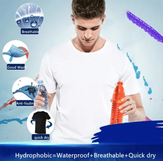 Quick-drying waterproof anti-fouling couple T-shirt, loose round neck short sleeve top in white black blue