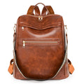 Retro PU backpack in black with multiple compartments, waterproof and wear-resistant, for daily use.