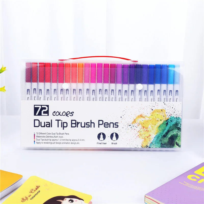 Set of watercolour pens in a case, available in 48, 60, 72, or 100 colour options for artists and crafters.