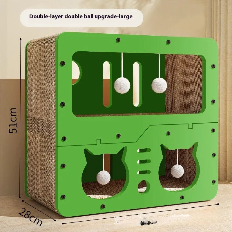 Double layer cat scratching board and nest in choice of owl, cat head, or double door style designs