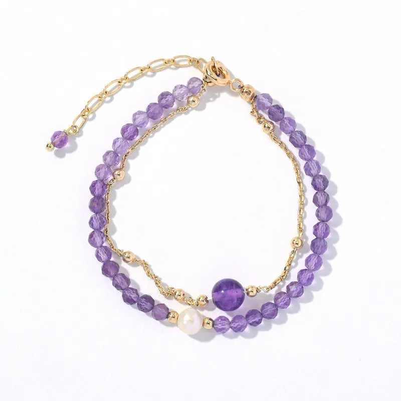 Women's amethyst bracelet with genuine pearls and crystal stones in Chinese-style design
