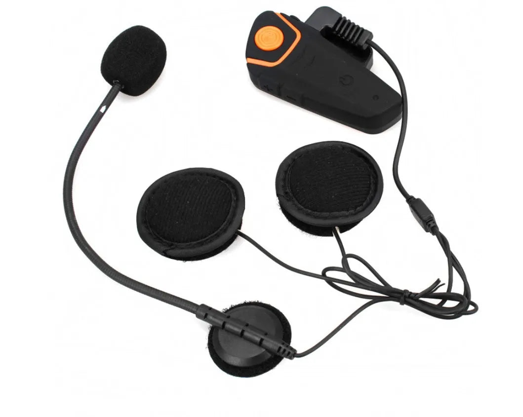 BT-S2 black Bluetooth motorcycle helmet intercom headset with button panel and audio ports