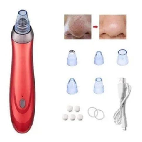 Black electric blackhead extractor device with multiple nozzle attachments for skin pore cleaning