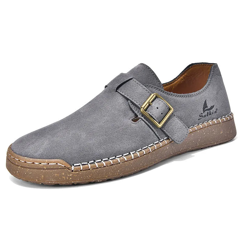 Women's low top PU loafers with buckle fastening, round toe and flat 1-3cm heel in solid colour