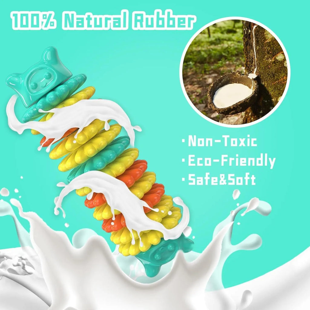 Blue natural rubber caterpillar-shaped dog chew toy for aggressive chewers.