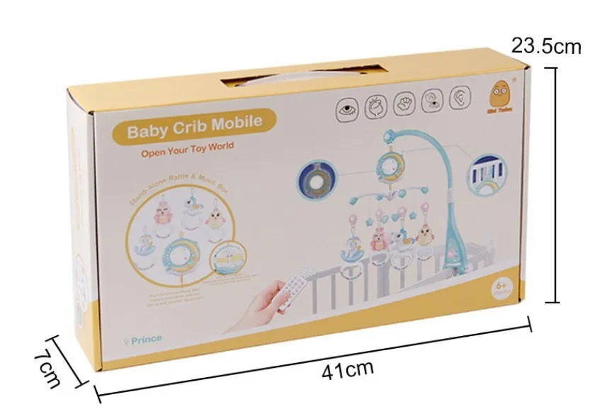 Rotating baby crib mobile with music box, projection, and remote control - plastic, available in blue and pink