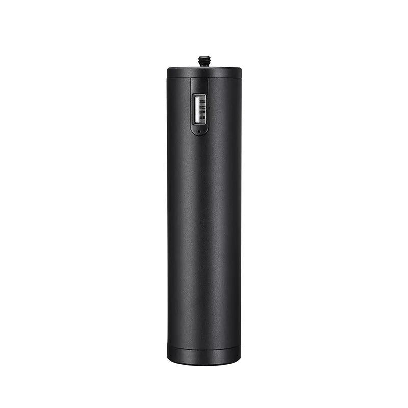 Black aluminium alloy portable power bank charging treasure handle showing size scale.