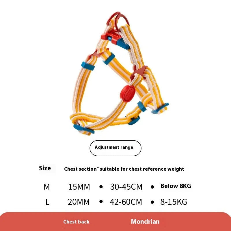 Retro dog collar and chest back harness set for small and medium dogs with hand-holding rope in multiple colours