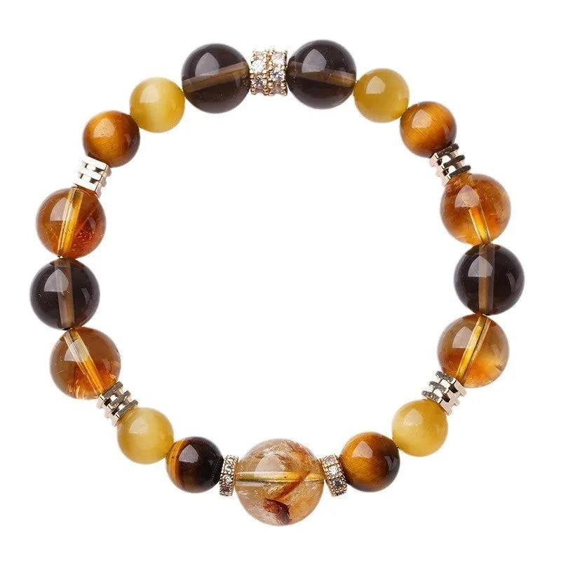 Jinba geometric tiger-eye crystal bracelet in natural yellow showing 10mm and 12mm size options