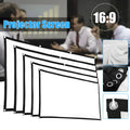 Foldable 16:9 projector screen in white polyester, 60-150 inch sizes, with edge hooks for HD home theatre