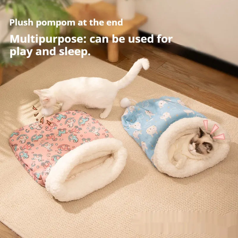 Pink Trojan design flannel cat sleeping bag nest measuring 50cm by 40cm