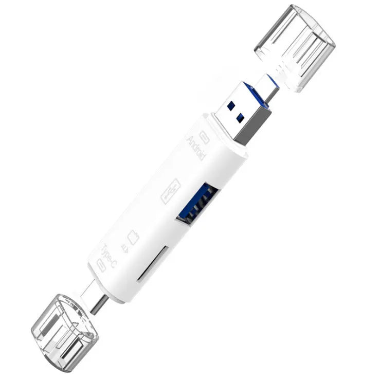 Black or white Type-C Micro USB OTG hub adapter with TF card reader showing USB ports