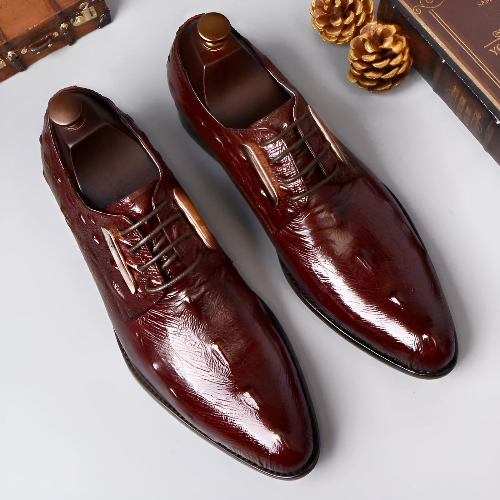 New men's crocodile leather shoes in black, genuine crocodile hide, side view, formal dress shoes
