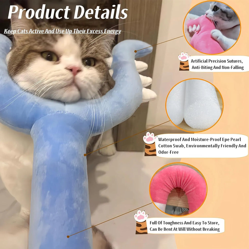 70 cm blue plush cat wand toy with foam-filled front section for interactive pet play