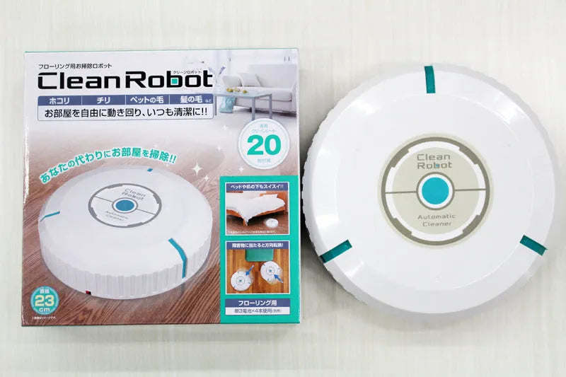 AC automatic sweeping robot vacuum cleaner in black or white on a hard floor