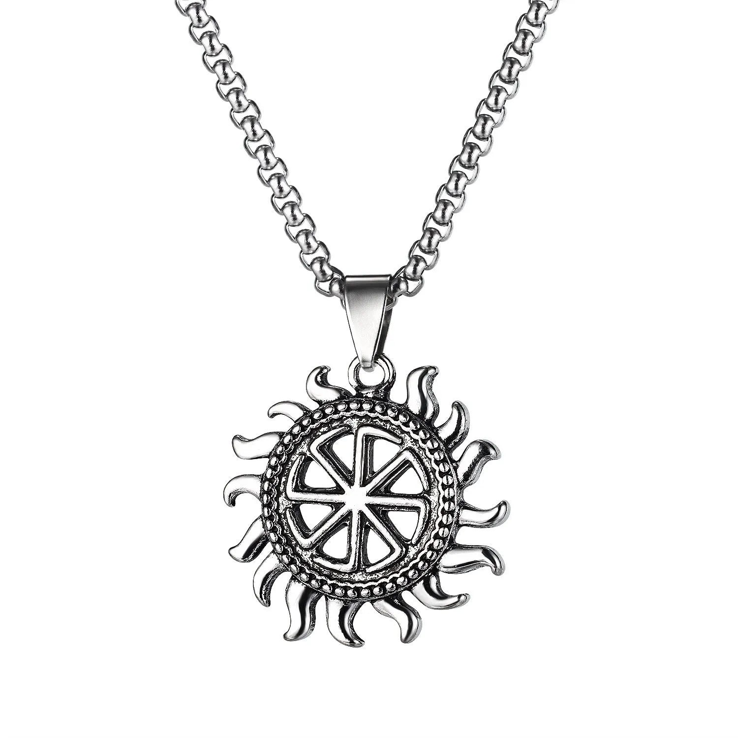 Men's silver stainless steel necklace with alloy pendant in sports style design